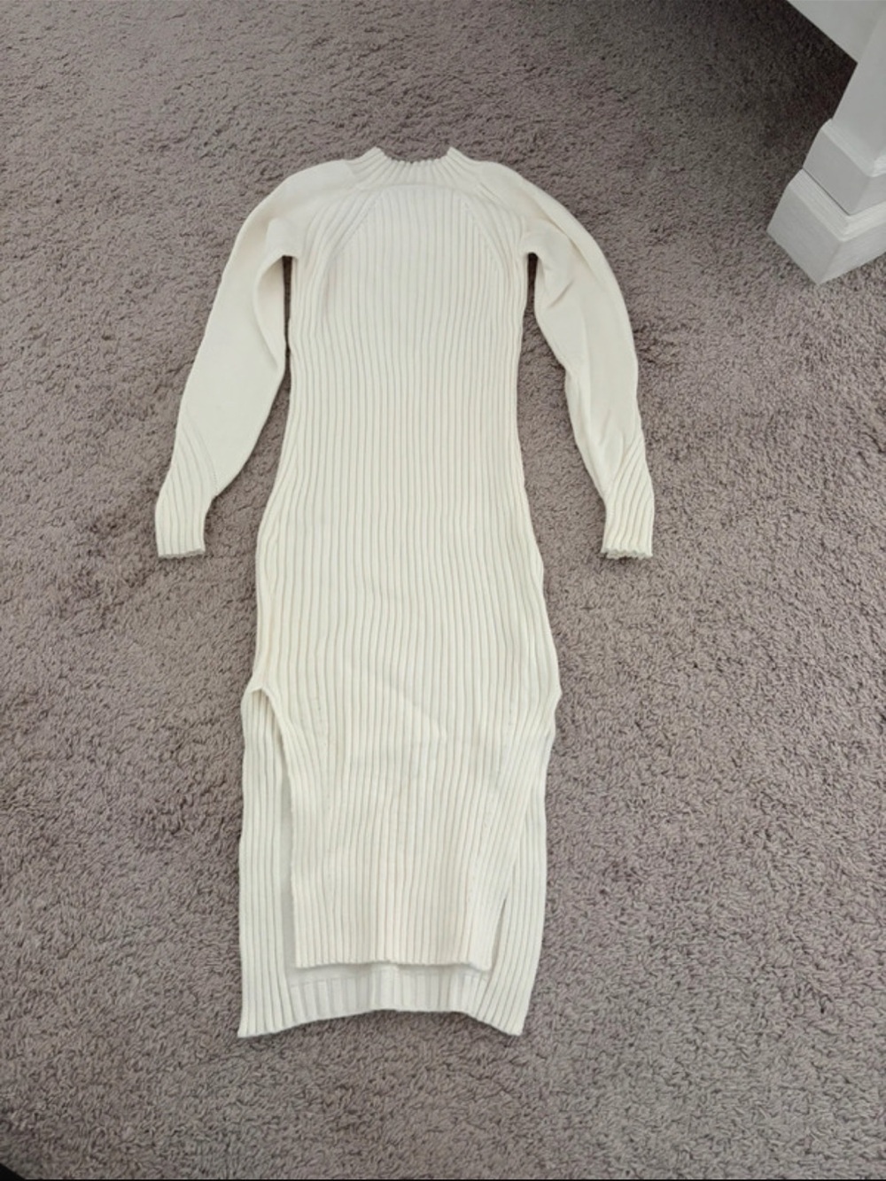 Lulus Cream Ribbed Knit Midi Sweater Dress